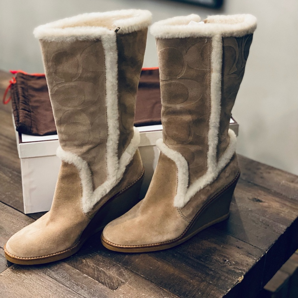 Coach Suede Shearling wedge boot